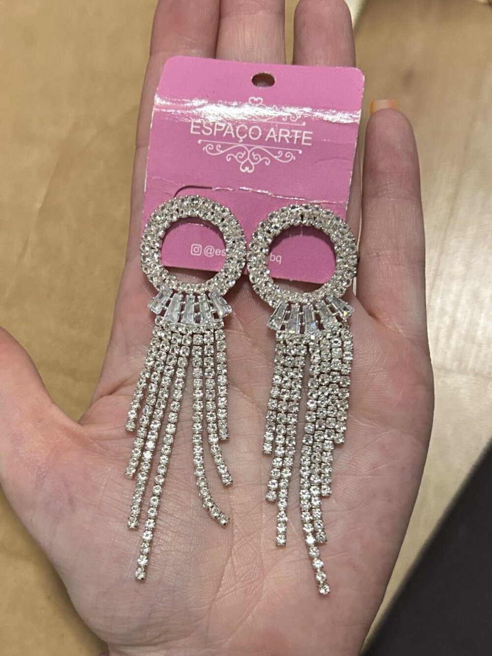 Espaço Arte Silver Rhinestone Fringe Chandelier Dangle Drop Earrings New